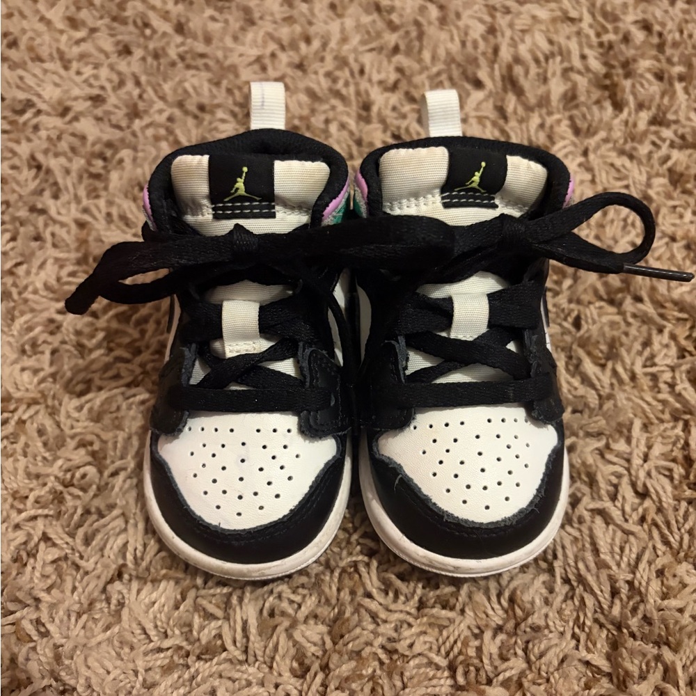 Kids Black and White High-Top Sneakers with Neon Accent